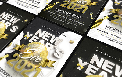 New Year`s Eve Party Flyer black champagne christmas discoball flyer gold invite new planet year
