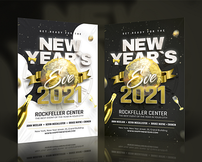 New Year`s Eve Party Flyer black champagne christmas discoball flyer gold invite new planet year