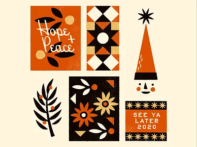 Holiday Gift Tags 2020 branding christmas flower holiday holly hope illustration jolly new year pattern peace person print quilt santa hat