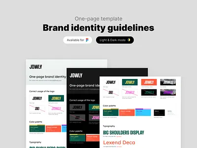 Brand identity guidelines template brand book brand design brand guidelines brand identity branding clean dark mode design figma logo minimal one page template