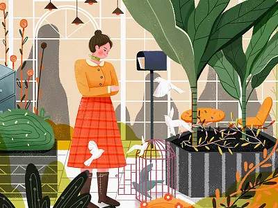 来信 design girl graduation illustration smile trees