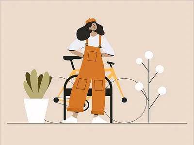 Cycling girl art bicycle character design flower girl illustration plant