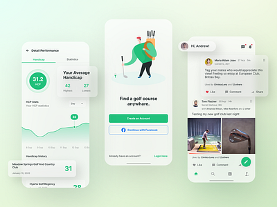 Holeswing - Performance, Social Network, and Onboarding android app clean dashboard design fitness app golf course gps tracker ios mobile onboarding scorecard social media social network sport tracker ui ux