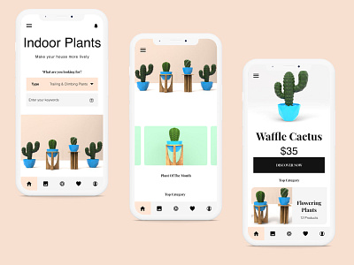 Indoor plants mobile interaction 3d artist 3dmodeling art direction greenery healthy life illustration indoor plants interaction design isometric illustration keyshot mobile app design mobile ui pastel color plants rendering uidesign uiux