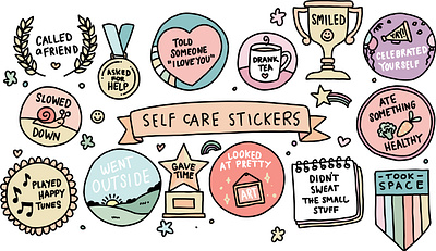 Selfcare Stickers Set branding colorful design doodle drawing graphicdesign handdrawn illustration retail vector