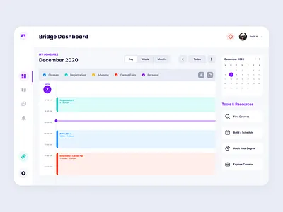 Bridge - Dashboard 2 app app design application calendar classes dashboard dashboard design design graphics interaction interface management meeting schedule tasks ui ux web web app website