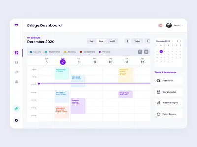Bridge - Dashboard app app design application calendar class dashboard design homepage interface meeting registration resource schedule tasks ui ux web web app website