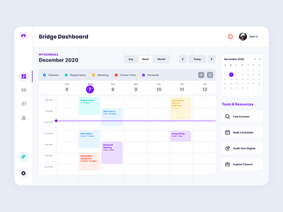 Bridge - Dashboard app app design application calendar class dashboard design homepage interface meeting registration resource schedule tasks ui ux web web app website