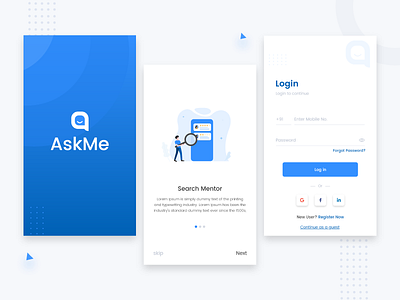 AskMe App: Splash/Login android app ui app design app ui find mentor ios app login ui mentor app ui mobile app ui search mentor splashscreen student app ui ui uidesign uiux