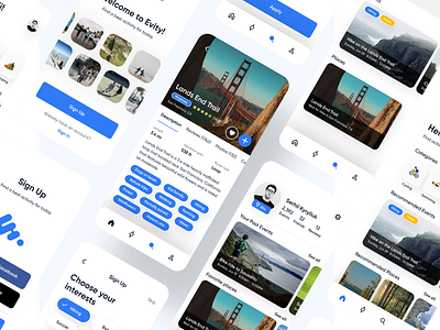 Evity Activity app activity app card design event hike ios mobile onboarding profile splash sport stepper typography ui ux