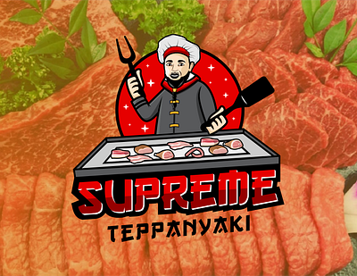 Supreme Teppanyaki chef chinese food cook cooking designer drink food food chain illustration logo logo design logodesign male man mascot meat vector