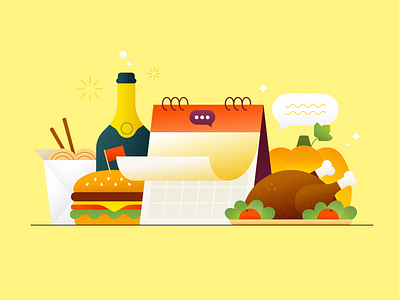 Food & Beverage Calendar Illustration blog burger calendar champagne christmas holidays illustration marketing new years sms turkey