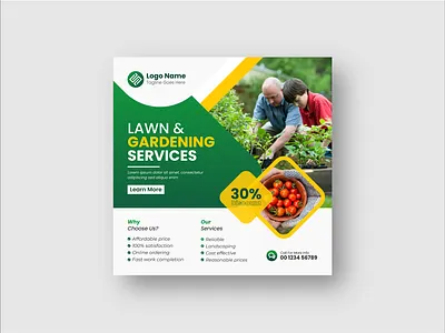 Lawn and gardening service social media post and web banner marketing