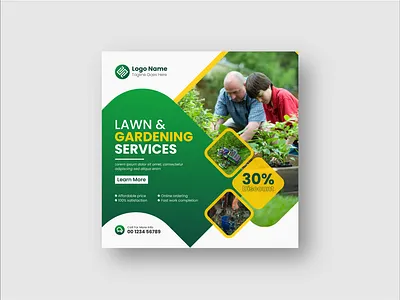 Lawn and gardening service social media post and web banner marketing