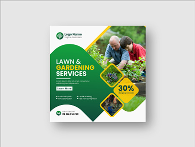 Lawn and gardening service social media post and web banner marketing