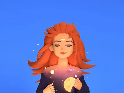 Space Inside 3d 3d character 3d characters character design girl illustration moon planets red space star