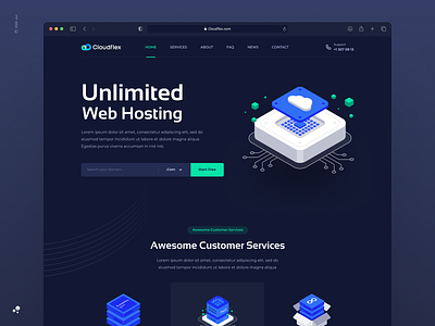 Cloudflex: Web Hosting best dribbble shots branding cloud dark dark mode design host hosting illustration landing landing page server ui ui design ux ux design visual design web web hosting website