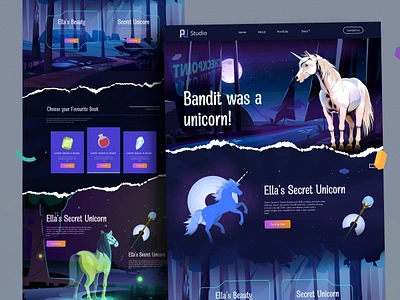 Unicorn Story Book Landing Page animal colourfull design fairy story fantasy landing page nft design rainbow stone stories story book unicorn story webdesign website design