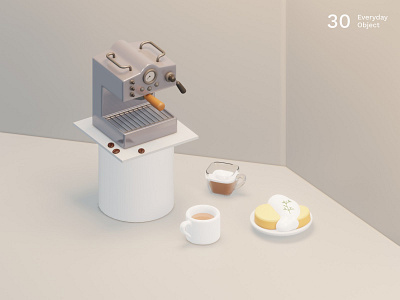 Still life 4 | Everyday object 3d afternoon tea breakfast coffee coffee beans dessert illustration latte minimalism mug warm white winter