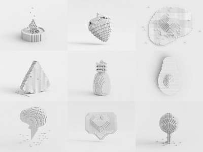 Pixel Art 3D Exploration - Clay Collection 3d 3d art 3d illustration app art blender c4d clay concept cycles design doodle icon illustration minimal pixel pixelart render rendering white