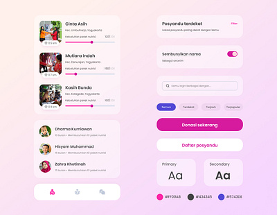 UI Components Sahabat Nutrisi Charity App app design charity clean clean ui component component design donate donation nutrition posyandu ui ui components ux