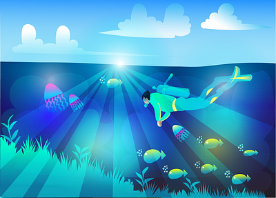 Sea Illustration art artwork artworks avatar branding cartoon digital art digital painting fish illustration landscape logo scuba sea ui ux vector water web