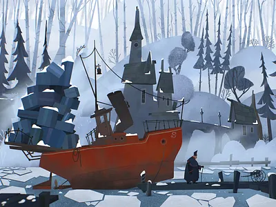 Santaboat illustraion ipad procreate santa winter