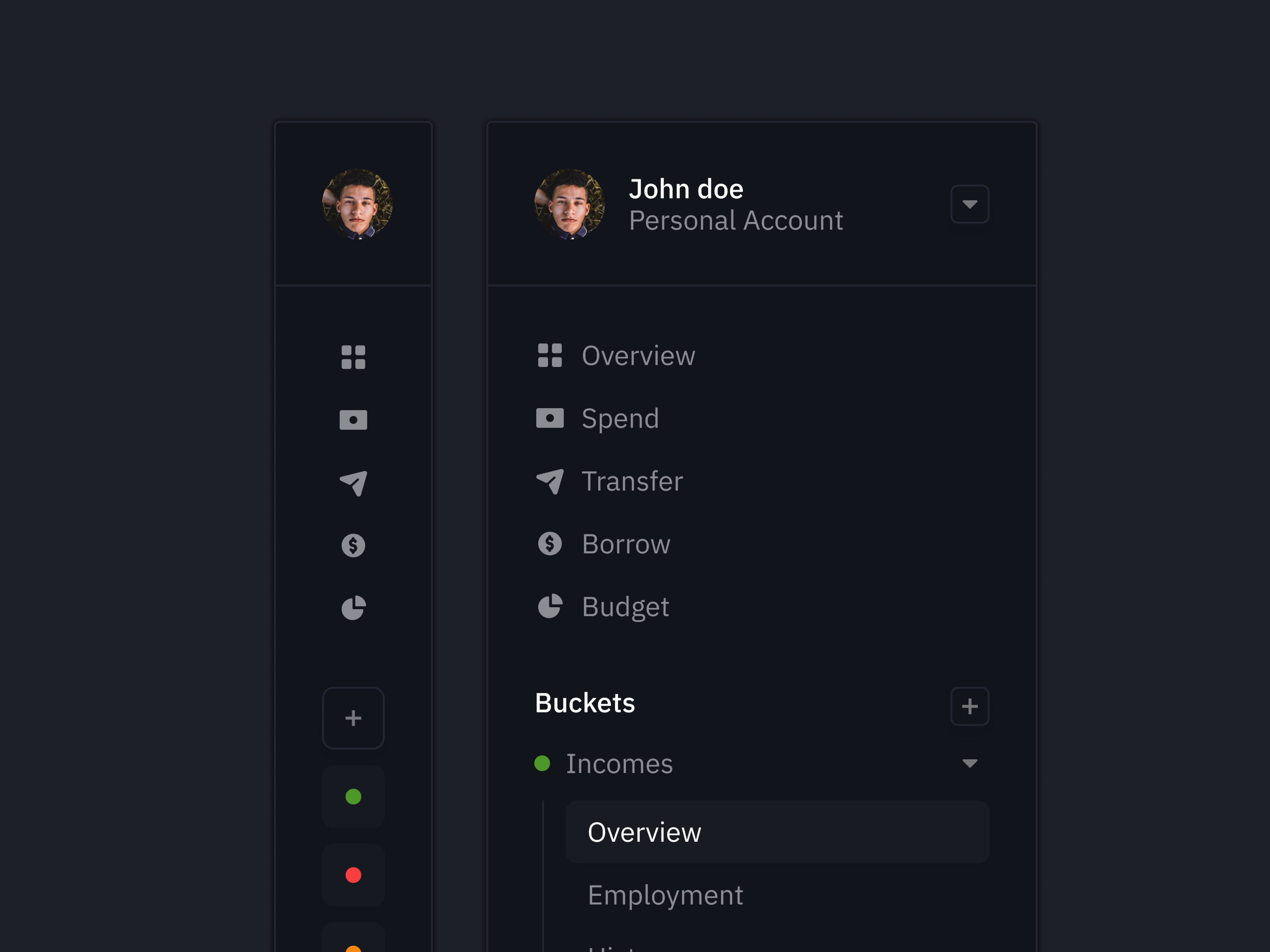 Personal finance tool navigation clean collapse dark data design design system expand finance interface light ui manage menu minimal navigation payments select system tool ui ux
