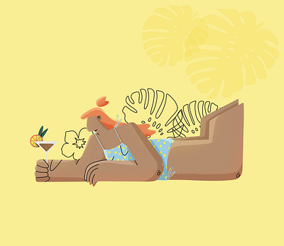 Nespresso summer beach cafe illustration character design character illustration coffe mobile app coffee illustration coffee sjop flower illustration laying on the beach lemon nespresso summer relax swimwear