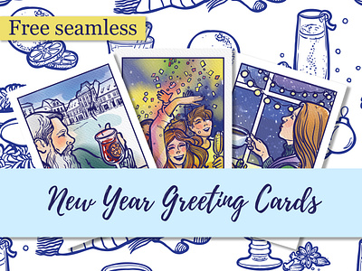 New Year Greeting cards cards greeting card illustration new year seamless