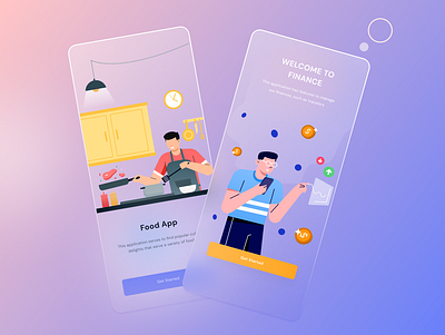 Splash Screens 2020 ui trends 2021 design finance food app get started glassmorphism illustration login minimal rkhd splash splash screen splash screens typography