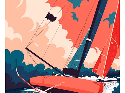 J+36 Cap Leeuwin boat cloud flat illustration landscape ocean sail sailing sea vector