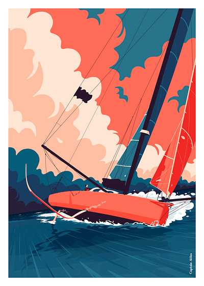 J+36 Cap Leeuwin boat cloud flat illustration landscape ocean sail sailing sea vector