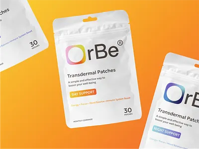 OrBe | Patches packaging design bag box brand design brand identity branding design gradient label orange packaging packaging design patch pouch sachet supplements vitamins