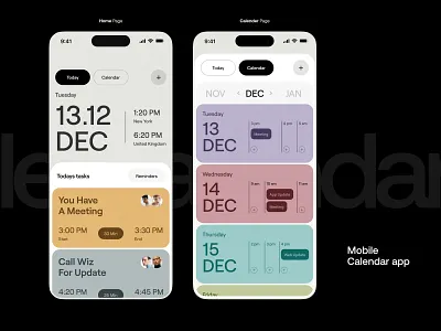 Mobile App: Calendar app calendar calendar page color date picker datepicker design meeting minimal mobile app design mobile ui sajon schedule task to do trand typography ui ux