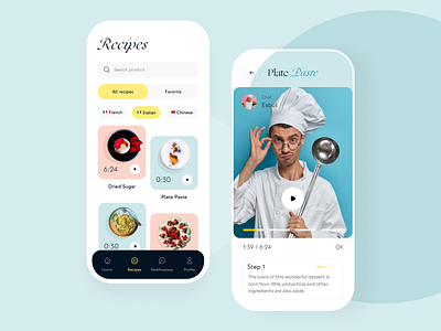 Recipes mobile app app branding clean cook cousine design dishes food illustration interface kitchen mobile recipies restaurant ui ux