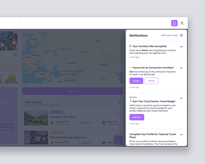 Notification Modal app design branding dashboard design digital design interaction design notification notification modal profile dashboard travel ui uidesign uishowcase uiux user interface ux ux design web design web designer website design