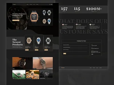 Tempus - Luxury Watch Store black dark dark theme gold home page landing page luxury luxury watch patek philippe premium richard mille rolex ui uiux uiux design ux watches web design website design white