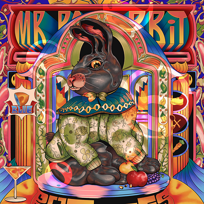 Mr. Rabbit bunny cover art editorial elegant illustration playful playgound surrealism