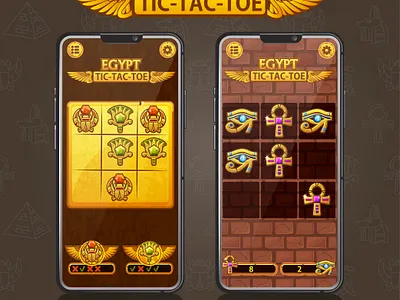 Tic-Tac-Toe game in Egypt themed 2d game adobe illustration app button design egypt game game ui graphic design gui mobile tic tac toe ui vector