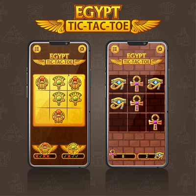 Tic-Tac-Toe game in Egypt themed 2d game adobe illustration app button design egypt game game ui graphic design gui mobile tic tac toe ui vector