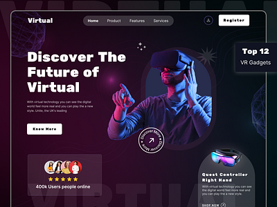 Virtual-Reality VR Hero landing page Design animation augmented branding builder cryptocurrency design graphic design header illustration landing page page reality ui ui design uperhero virtual virtual reality virtualreality vr web design