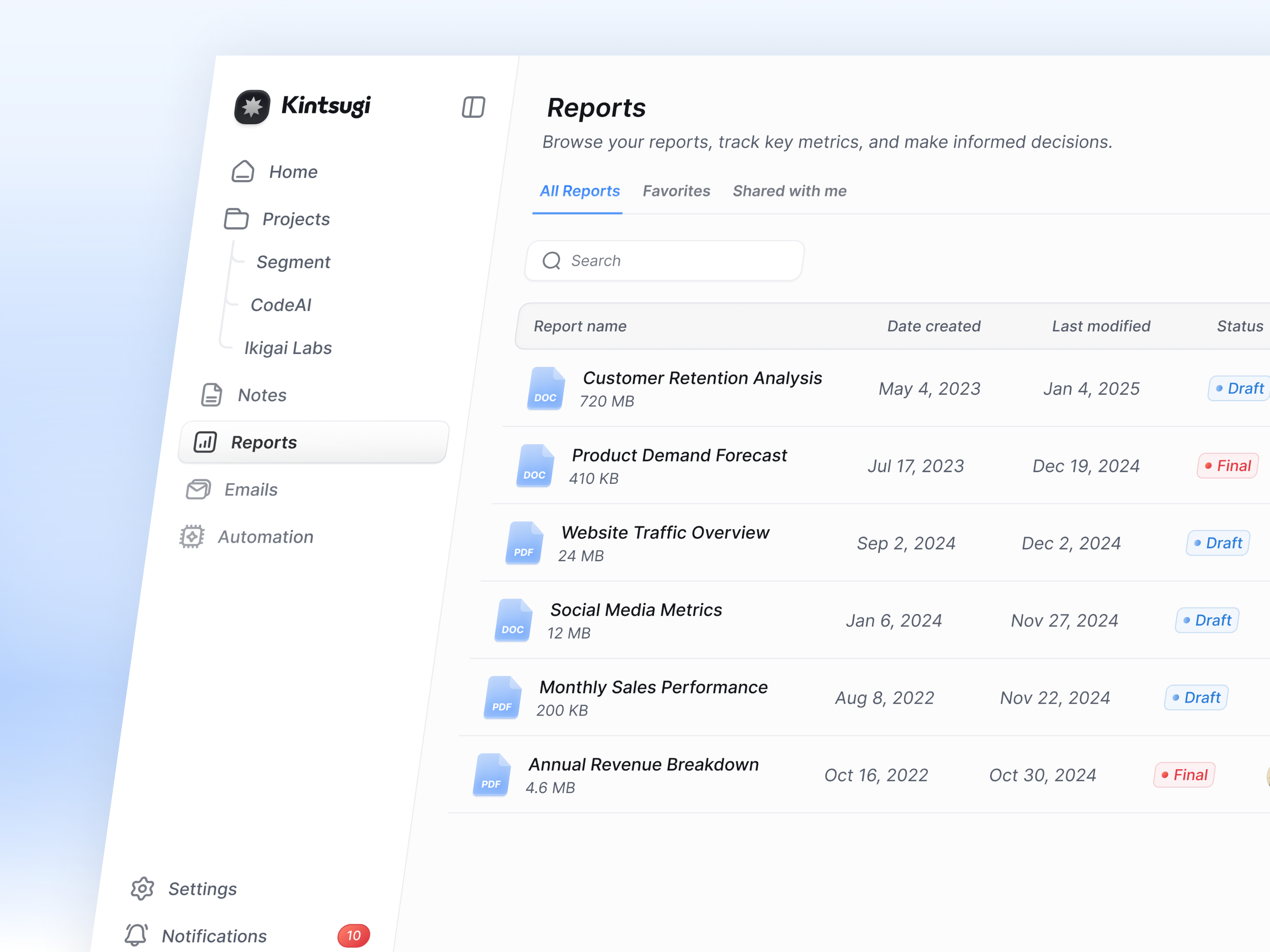 Research & Data Storage Dashboard ai analysis automated business clean dashboard data design insights management minimalist product productivity reports research storage tools ui ux