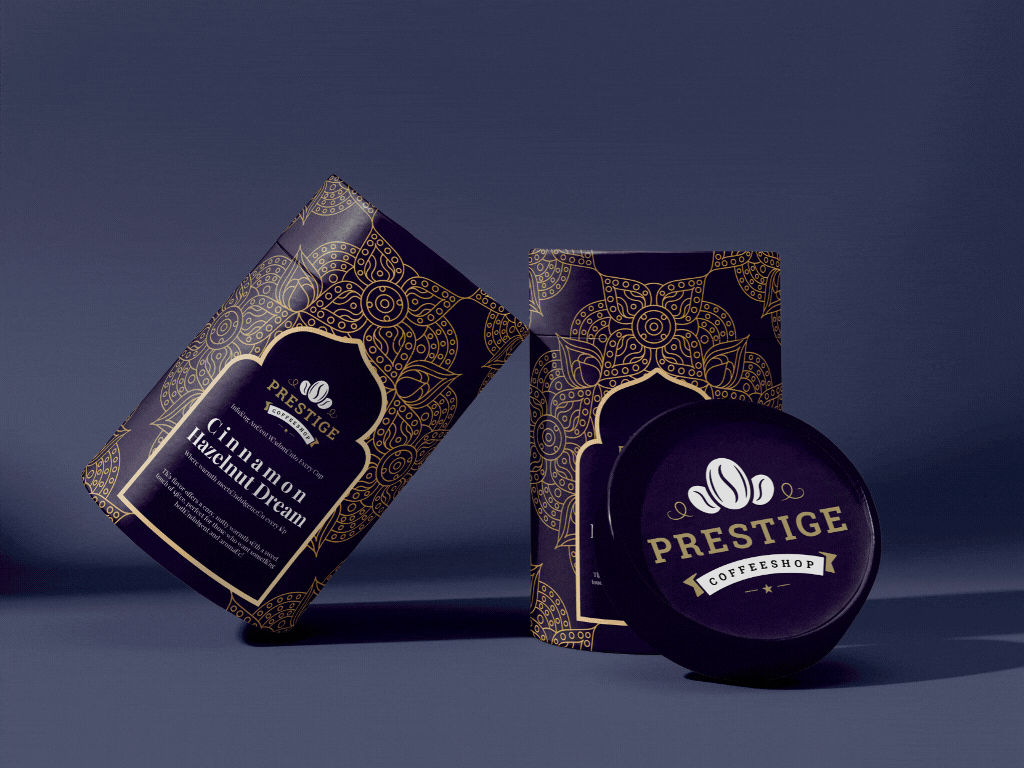 Prestige Coffee Shop Brand Identity - Logo & Packaging brand identity branding branding guidelines coffee branding graphic design label design logo design packaging and label design packaging design tea branding tea design