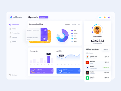 FinTech dashboard bank banking banking dashboard card coins dashboad dashboard app dashboard design dashboard ui financial fintech money netflix payments paypal spotify statistics ui ux ui design ux design