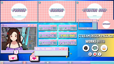 Pink Twitch Overlay Package animated twitch overlay cute twitch overlay cute twitch panels cutetwitchoverlay twitch twitch overlay twitchbanner twitchgraphics twitchpanels twitchscreens