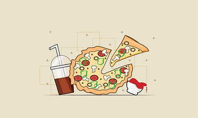 pizza color style design fast food flat art flat design illustration illustrator pizza pizza box soda souse