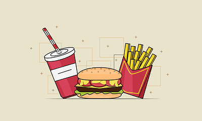 Burger meal burger design drink fastfood flat art flat design food fries illustration illustrator soda