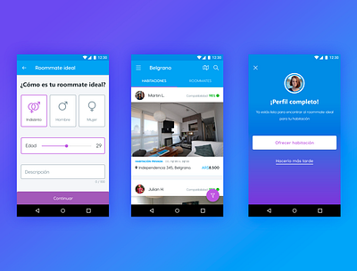 RingRoom - Encontrá a tu roommate ideal android app design ui ux