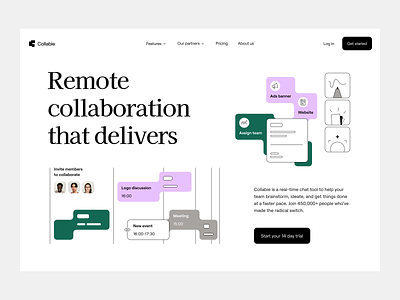 Remote collaboration tool: hero and app collaboration app collaboration tool digital product mobile app design pattern platform product design product website team efficiency team management teamwork teamwork design